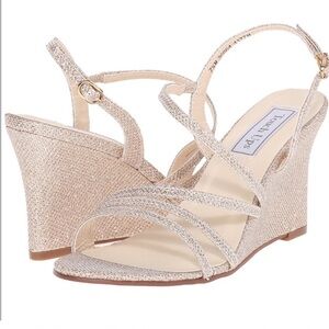 Touch Ups Light Gold Glitter Strappy Wedge Sandals
